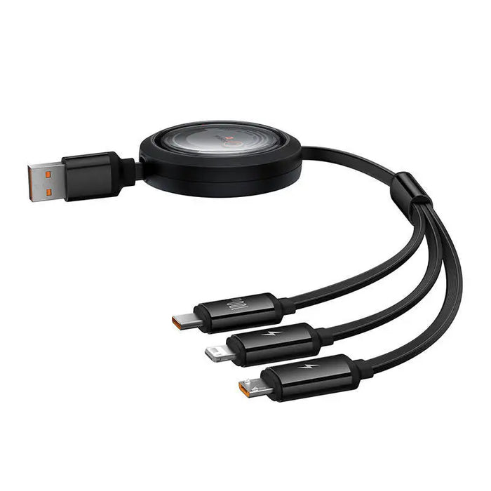 3-in-1 Baseus Free2Draw USB to M + L + C 100W cable 1.1 m (black) - Combo Cables<<<USB cables<<<GSM