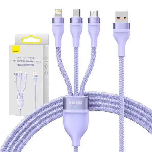 3in1 USB cable Baseus Flash II Series USB-C + micro USB + Lightning 66W 1.2m (Purple) - Combo Cables<<<USB cables<<<GSM