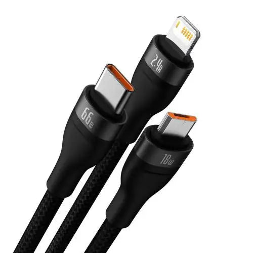 3in1 USB cable Baseus Flash II Series USB-C + micro USB + Lightning 66W 1.2m (Black) - Lightning