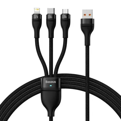 3in1 USB cable Baseus Flash II Series USB-C + micro USB + Lightning 66W 1.2m (Black) - Lightning
