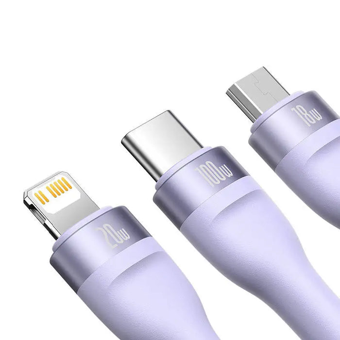 3in1 USB cable Baseus Flash Series 2 USB-C + micro USB + Lightning 100W 1.2m (purple) - Combo Cables<<<USB cables<<<GSM