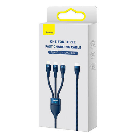 3in1 USB cable Baseus Flash Series 2 USB-C + micro USB + Lightning 100W 1.5m (blue) - Combo Cables<<<USB cables<<<GSM