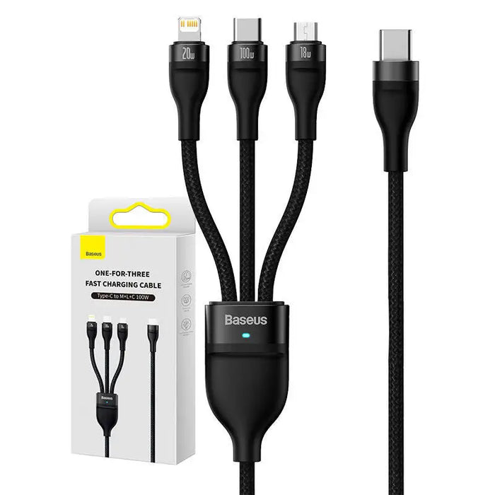 3in1 USB cable Baseus Flash Series 2 USB-C + micro USB + Lightning 100W 1.5m (black) - Combo Cables<<<USB cables<<<GSM