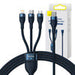 3in1 USB cable Baseus Flash Series 2 USB-C + micro USB + Lightning 100W 1.5m (blue) - Combo Cables<<<USB cables<<<GSM