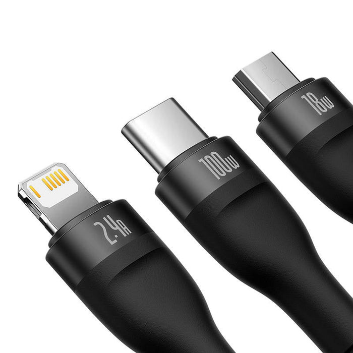 3in1 USB cable Baseus Flash Series USB-C + micro USB + Lightning 100W 1.2m (black) - Combo Cables<<<USB cables<<<GSM