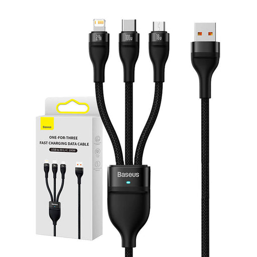 3in1 USB cable Baseus Flash Series USB-C + micro USB + Lightning 100W 1.2m (black) - Combo Cables<<<USB cables<<<GSM