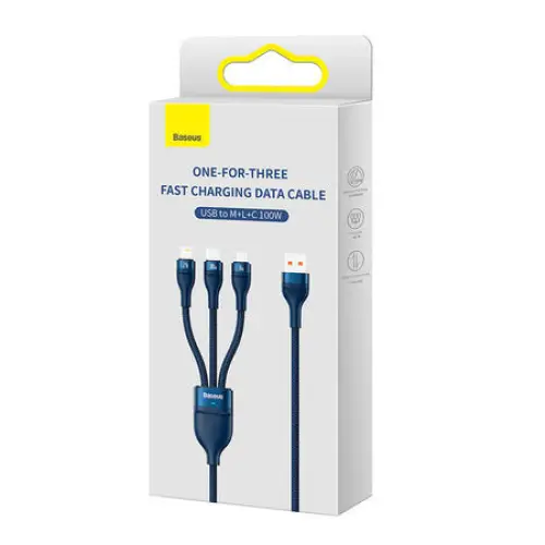 3in1 USB cable Baseus Flash Series USB-C + micro USB + Lightning 100W 1.2m (blue) - Combo Cables<<<USB cables<<<GSM