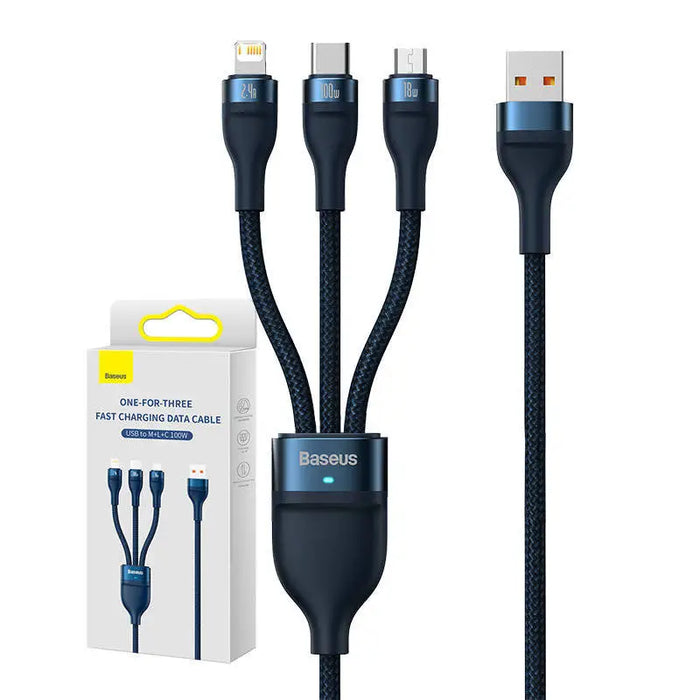 3in1 USB cable Baseus Flash Series USB-C + micro USB + Lightning 100W 1.2m (blue) - Combo Cables<<<USB cables<<<GSM