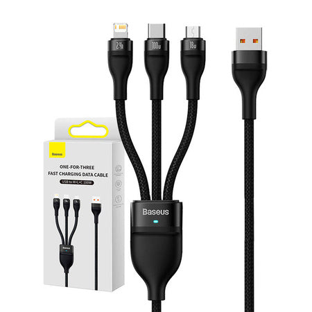 3in1 USB cable Baseus Flash Series USB-C + micro USB + Lightning 100W 1.2m (black) - Combo Cables<<<USB cables<<<GSM
