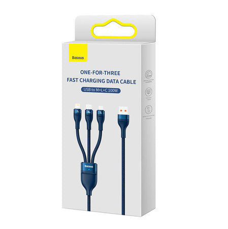 3in1 USB cable Baseus Flash Series USB-C + micro USB + Lightning 100W 1.2m (blue) - Combo Cables<<<USB cables<<<GSM