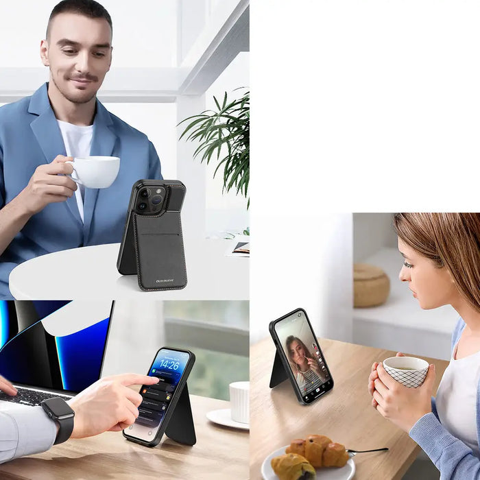 3in1 Wallet Case with Stand for iPhone 14 Pro MagSafe RFID Blocker Dux Ducis Rafi Mag - Black - Cell phone cases
