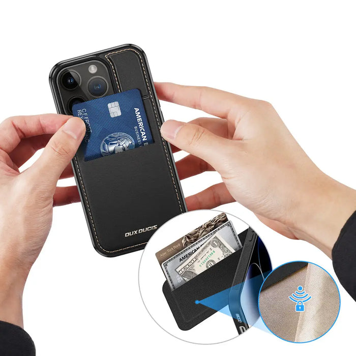 3in1 Wallet Case with Stand for iPhone 14 Pro MagSafe RFID Blocker Dux Ducis Rafi Mag - Black - Cell phone cases