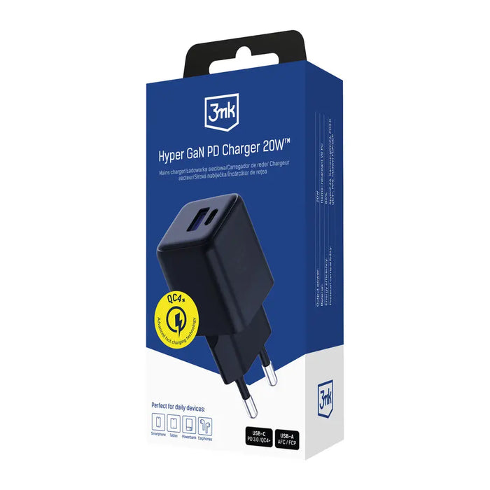 3mk Hyper GaN Charger 20W QC4+ PD PPS USB-C USB-A Wall Charger - Black - *Kategoria tymczasowa<<<HurtelXML