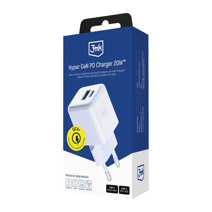 3mk Hyper GaN Charger 20W QC4+ PD PPS USB-C USB-A Wall Charger - White - *Kategoria tymczasowa<<<HurtelXML