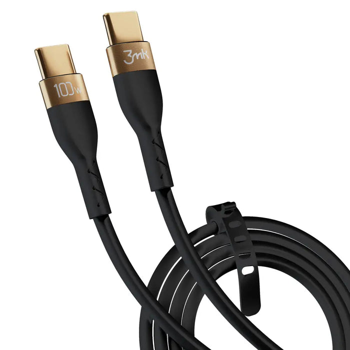 3mk Hyper Silicone Cable USB-C / USB-C 100W 2m - Black - Cell phone cables<<<HurtelXML