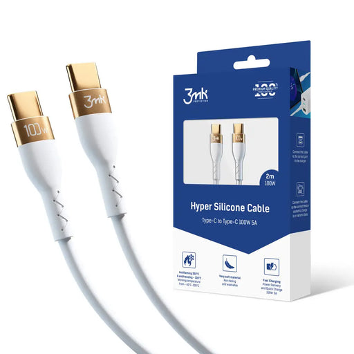 3mk Hyper Silicone Cable USB-C / USB-C 100W 2m - white - *Kategoria tymczasowa<<<HurtelXML