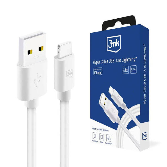 3mk Hyper USB-A Lightning cable 1.2m 5V/2.1A 12W - white - Cables and tapes<<<HurtelXML