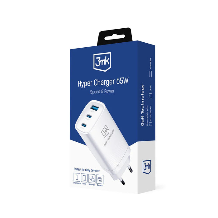 3MK HyperCharger 65W 2xUSB-C + 1xUSB-A charger GAN PD + QC - Cell phone tempered glass<<<HurtelXML