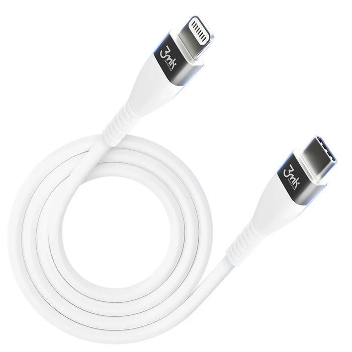 3MK HyperSilicone MFI USB-C / Lightning cable white 1m 20W 3A - Cell phone tempered glass<<<HurtelXML