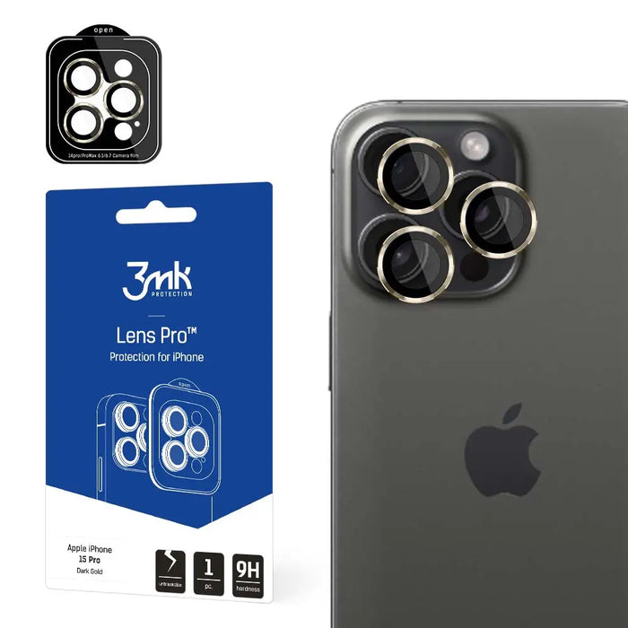 3mk Lens Protection Pro Camera Cover with Gold Frame for iPhone 15 Pro - *Kategoria tymczasowa<<<HurtelXML