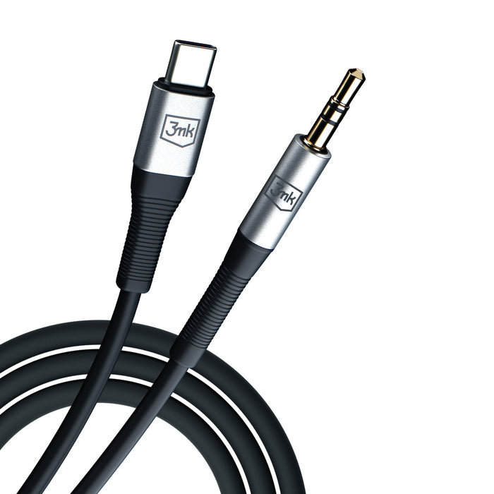 3mk AUX minijack 3.5 mm / USB-C cable - silver