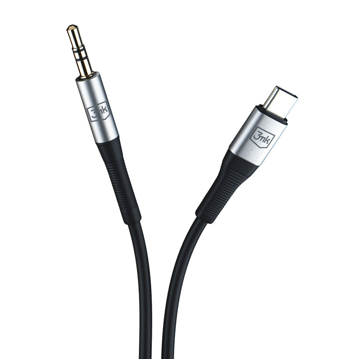 3mk AUX minijack 3.5 mm / USB-C cable - silver