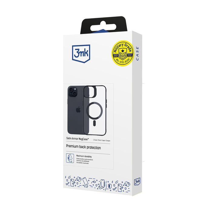 3mk Satin Armor MagCase with MagSafe for iPhone 15 Plus - Clear with Black Frame