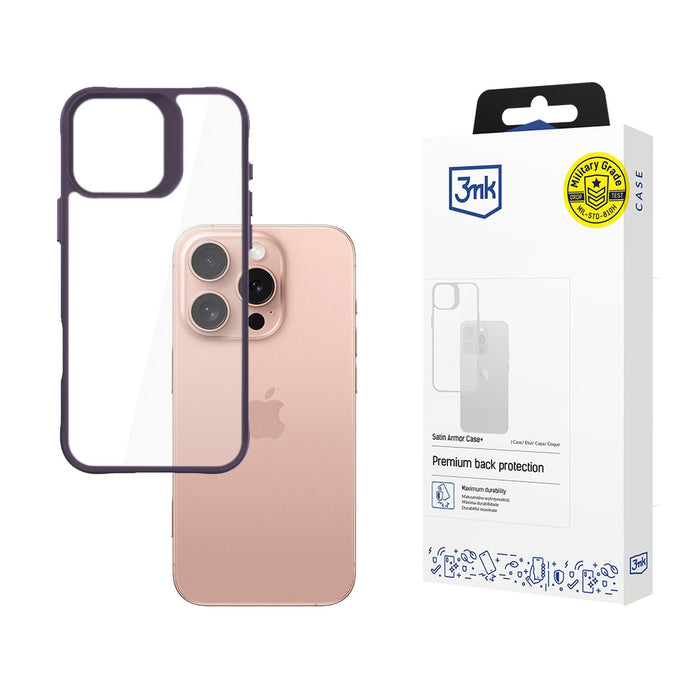 3mk Satin Armor Case+ Purple for Apple iPhone 16 Pro - Transparent