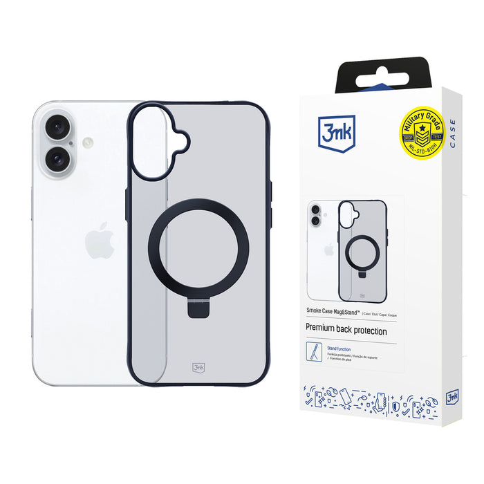 3mk Smoke Case Mag&amp;Stand for Apple iPhone 16 - black