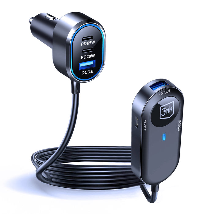 3mk Double Car Charger 135W PD QC PPS USB-C USB-A - Black