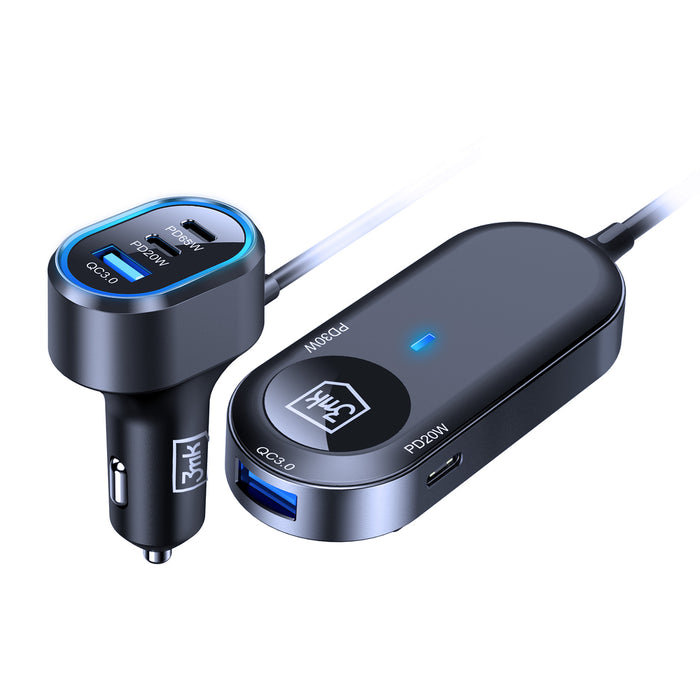 3mk Double Car Charger 135W PD QC PPS USB-C USB-A - Black