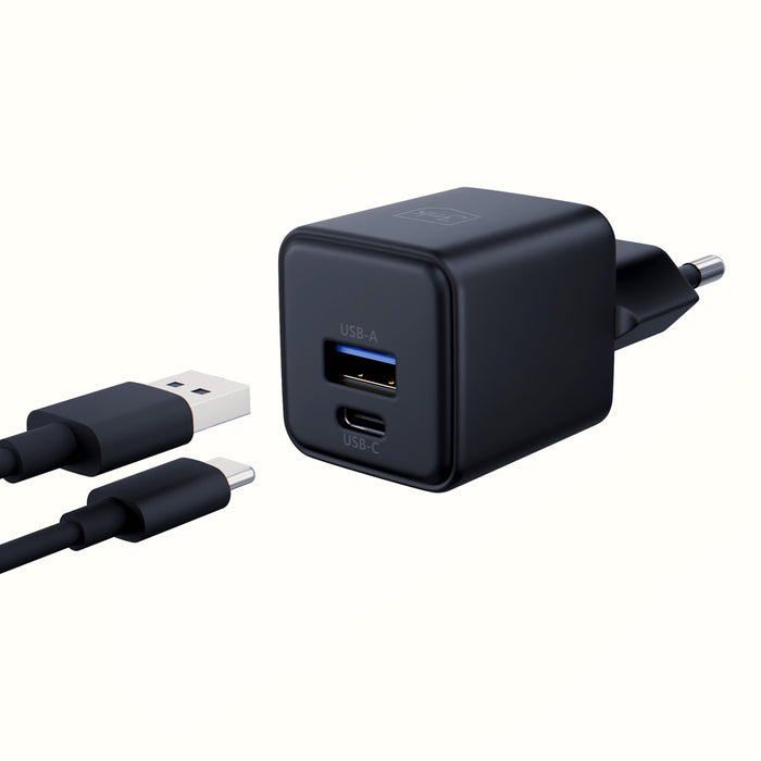 3mk Hyper GaN Charger 20W QC4+ PD PPS USB-C USB-A Wall Charger - Black