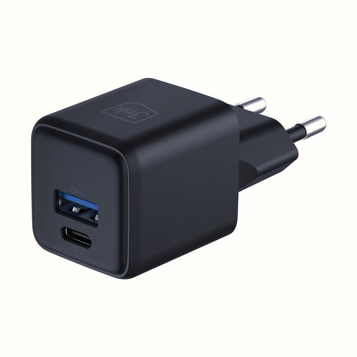 3mk Hyper GaN Charger 20W QC4+ PD PPS USB-C USB-A Wall Charger - Black