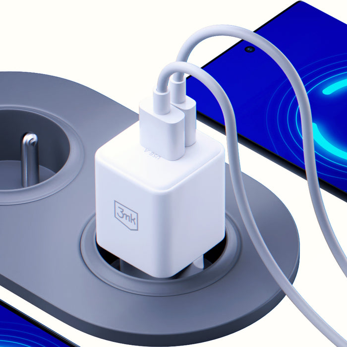 3mk Hyper GaN Charger 20W QC4+ PD PPS USB-C USB-A Wall Charger - White