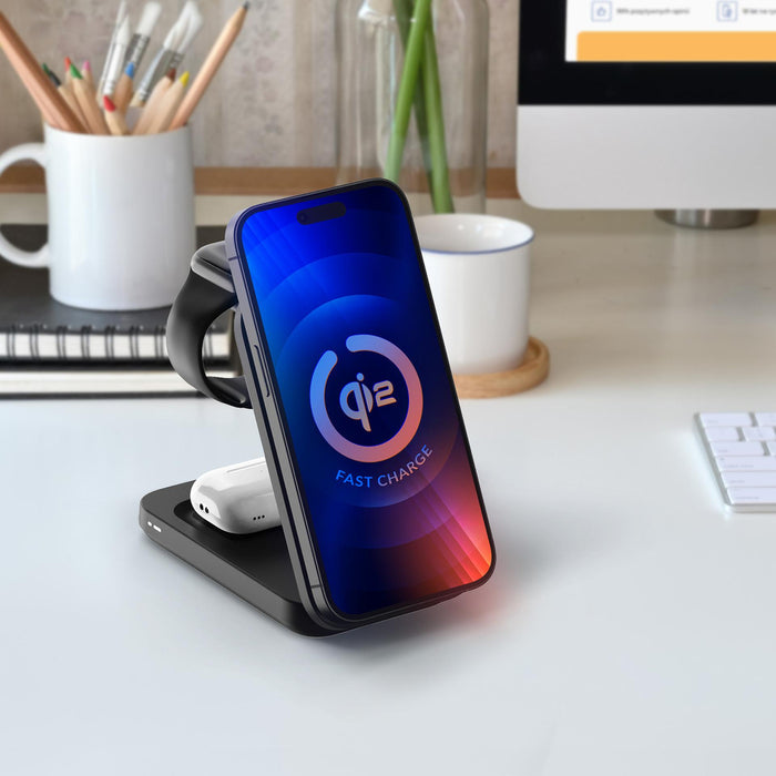 3mk MagRocket 3-in-1 15W Qi2 MPP MagSafe Wireless Charger - Black