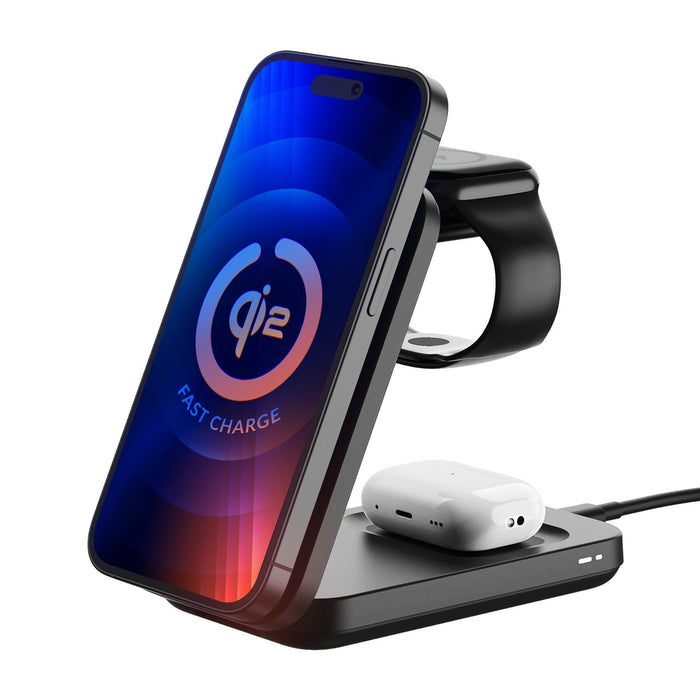 3mk MagRocket 3-in-1 15W Qi2 MPP MagSafe Wireless Charger - Black