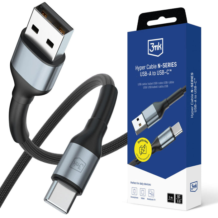 3mk Hyper Cable 3mk Hyper Cable N-SERIES USB-A / USB-C 1m 9V/2A 18W QC 3.0 / black