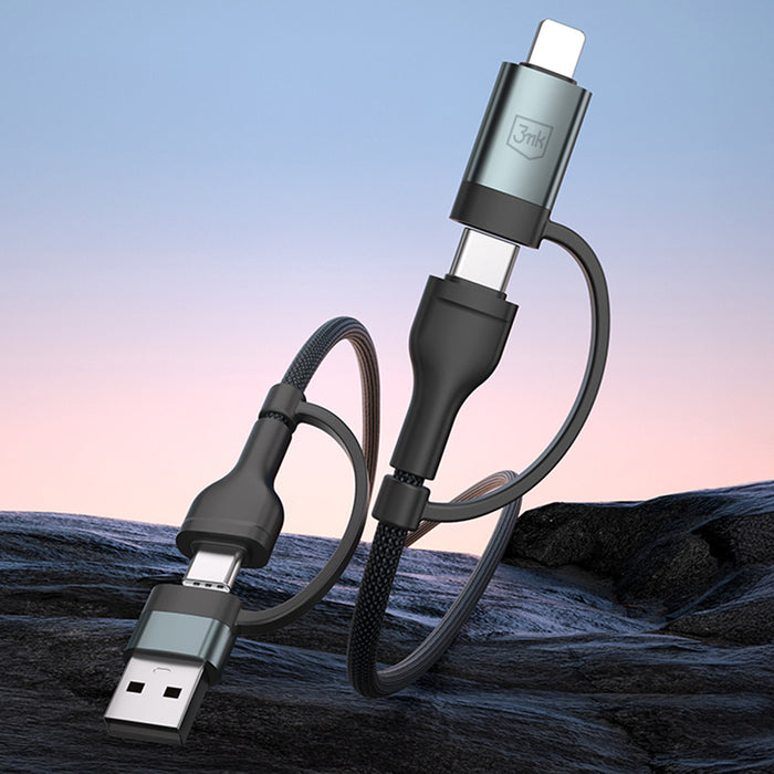 3mk Hyper Cable N-SERIES 2 in 2 USB-A / USB-C and USB-C / Lightning 1.2m QC 3.0 9V/2A 60W - black
