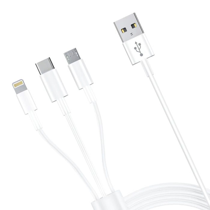 3mk Cable 3in1 USB-A - micro USB / Lightning / USB-C 1.2m 20V/2.4A 15W - white