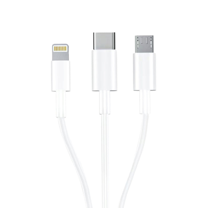 3mk Cable 3in1 USB-A - micro USB / Lightning / USB-C 1.2m 20V/2.4A 15W - white