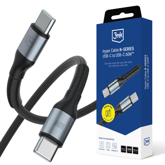 3mk Hyper Cable N-SERIES USB-C / USB-C 50cm PD 3.0 QC 3.0 20V/3A 60W - black