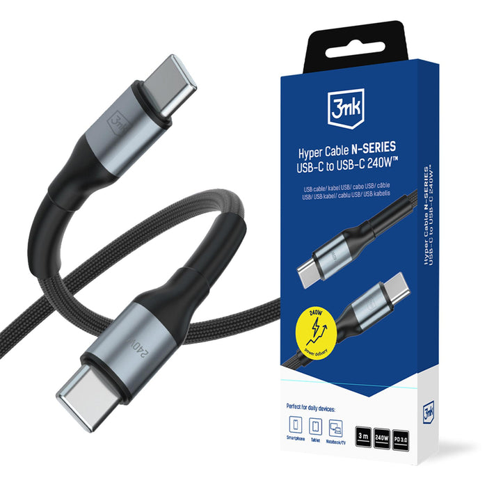 3mk Hyper Cable N-SERIES USB-C / USB-C 3m PD 3.0 QC 3.0 48V / 5A 240W - black
