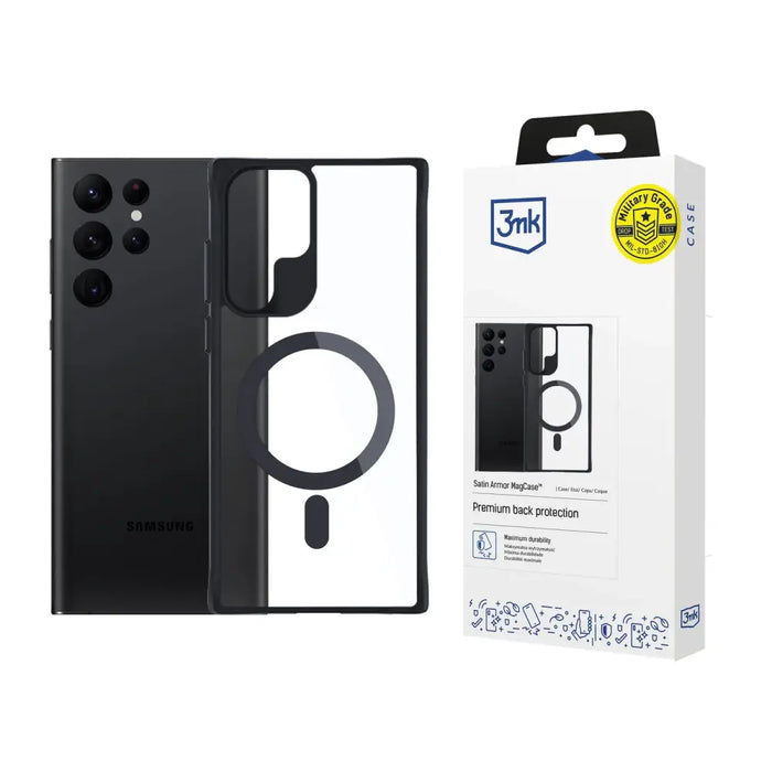 3mk Satin Armor MagCase with MagSafe for Samsung Galaxy S23 Ultra - Transparent with Black Frame - Cell phone cases