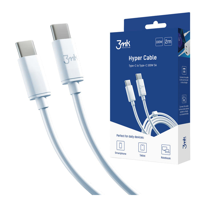 3mk Hyper Cable USB-C / USB-C 100W 2m - white
