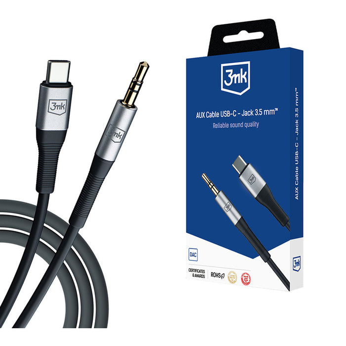 3mk AUX minijack 3.5 mm / USB-C cable - silver