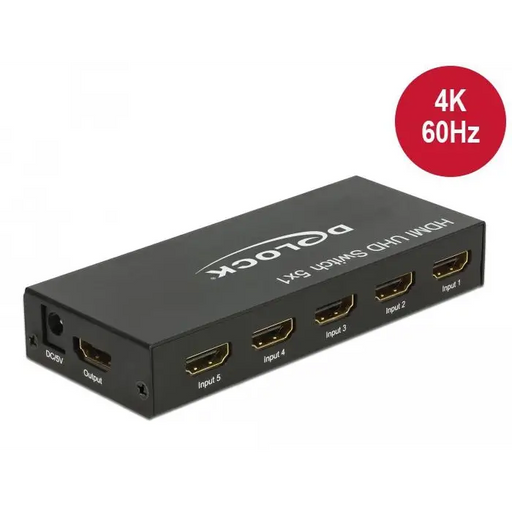 5 портов HDMI суич Delock 4K@60Hz Дистанционно Черен - Адаптери конвертори<<<Кабели<<<ValiAPI