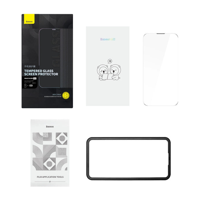 Baseus Full Screen Tempered Glass for iPhone 14 Pro with Speaker Cover 0.3mm + Mounting Frame