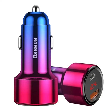 Baseus Magic USB + USB-C QC 4.0 PD 45W car charger (red-blue).