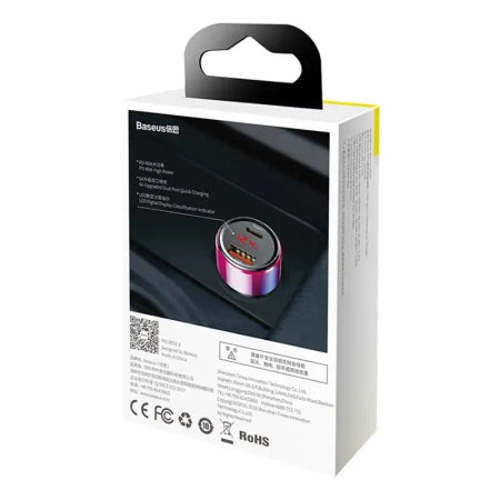 Baseus Magic USB + USB-C QC 4.0 PD 45W car charger (red-blue).