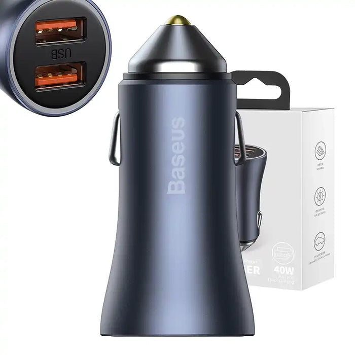 Baseus Golden Contactor Pro car charger, 2x USB, 40W (gray)